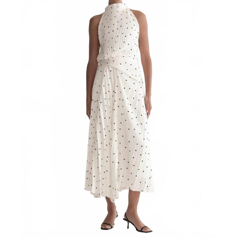 NEW A.L.C. simona pleated midi dress in cream/black